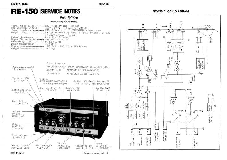 ROLAND_RE-150_维修手册电器原理图