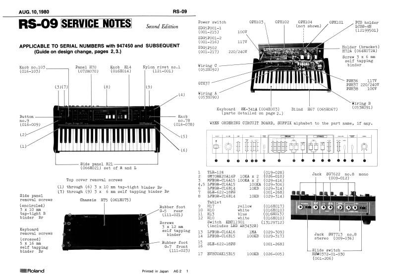 ROLAND_RS-09_维修手册电器原理图-2nd