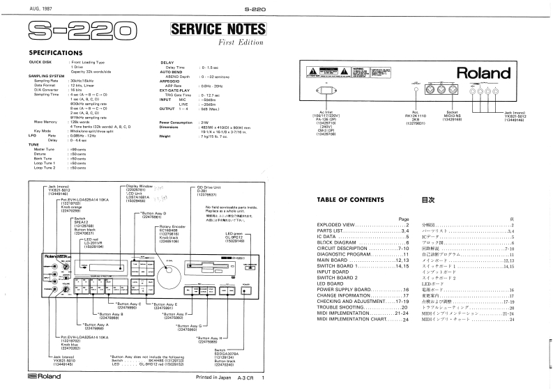 ROLAND_S-220_维修手册电器原理图