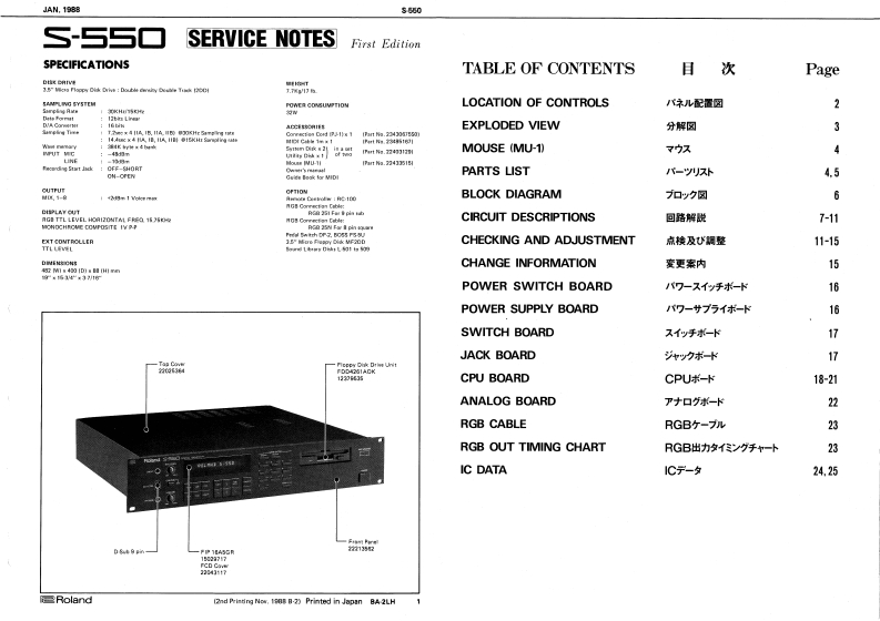 ROLAND_S-550_维修手册电器原理图