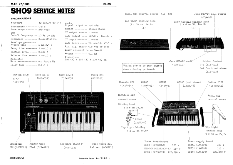 ROLAND_SH-09_维修手册电器原理图