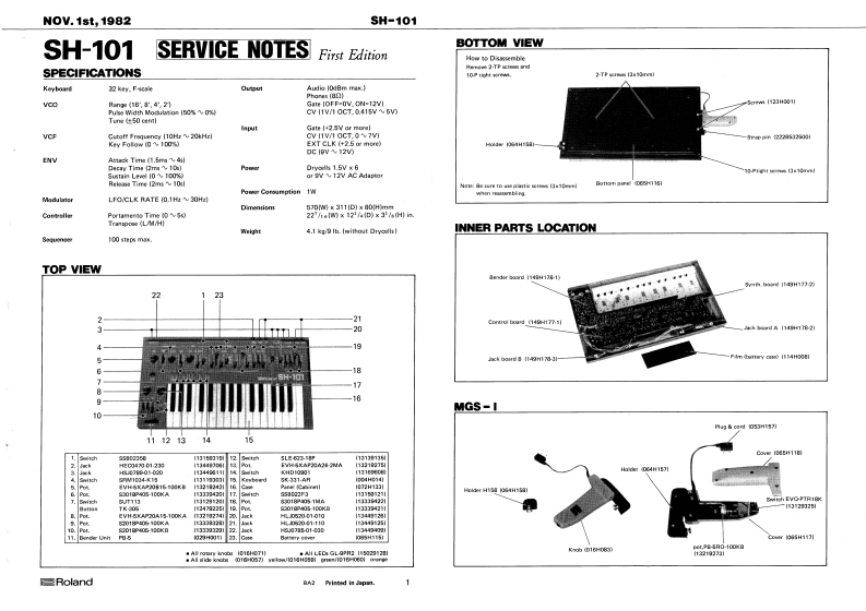 ROLAND_SH-101_维修手册电器原理图