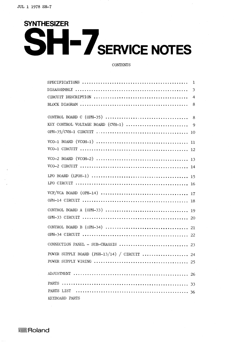 ROLAND_SH-7_维修手册电器原理图