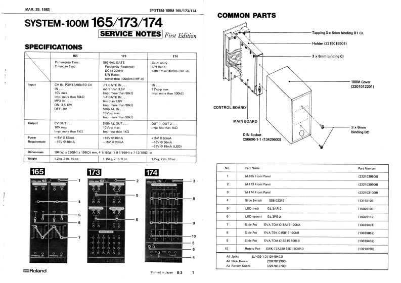 ROLAND_SYSTEM_100M-165-173-174_维修手册电器原理图