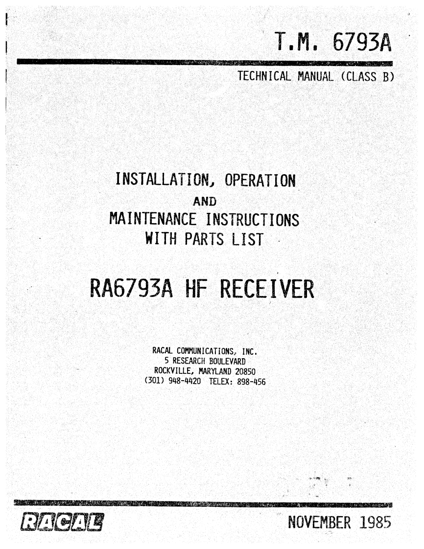 Racal_RA_6793A_Technical_Manual操作说明书手册