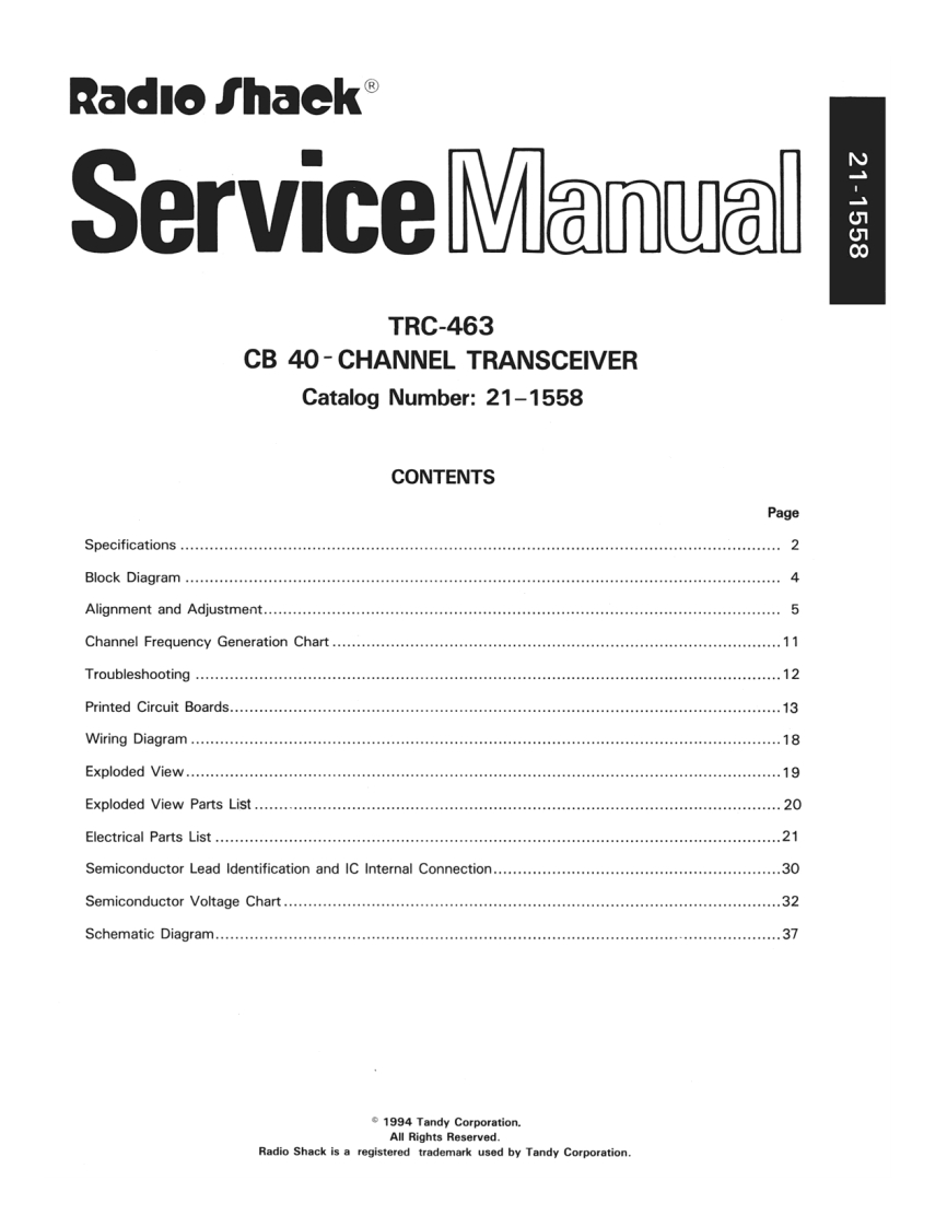 RadioShack_TRC-463_Service-Manual维修手册电器原理图