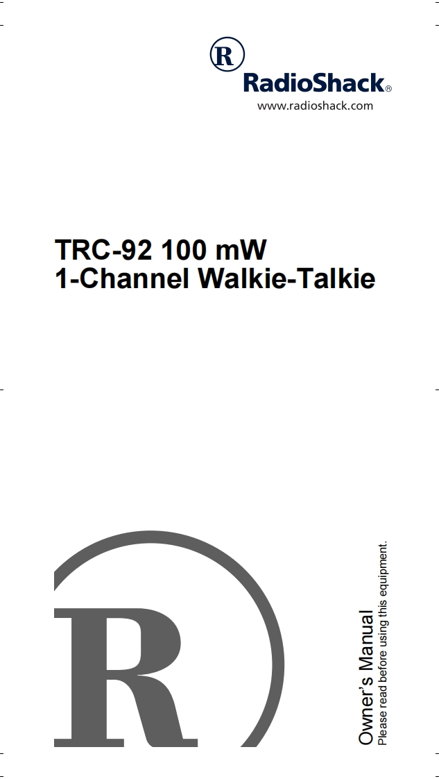 RadioShack_TRC-92_Manual操作说明书手册