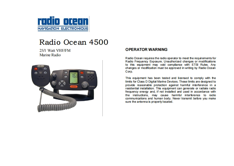 Radio_Ocean_RO-4500_Manual操作说明书手册