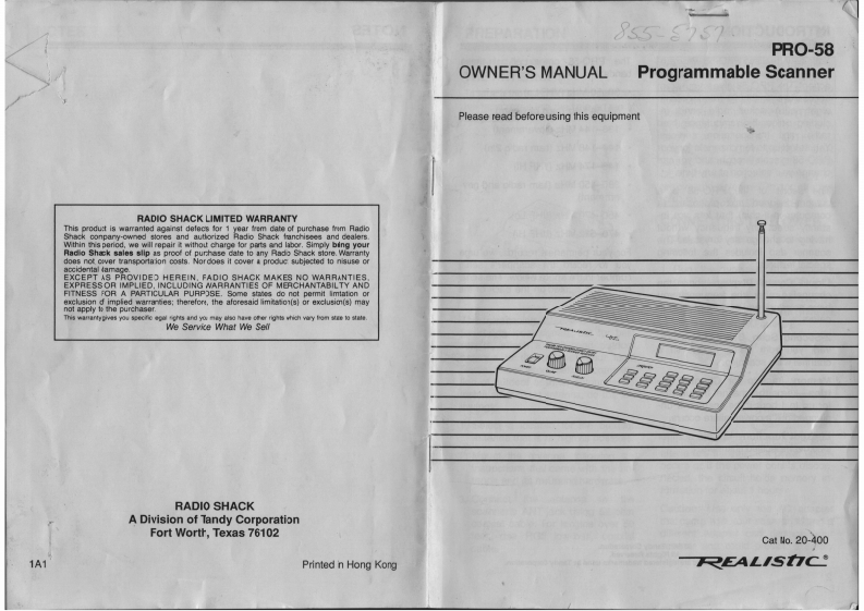 Radio_Shack_PRO-58_Owners_Manual操作说明书手册