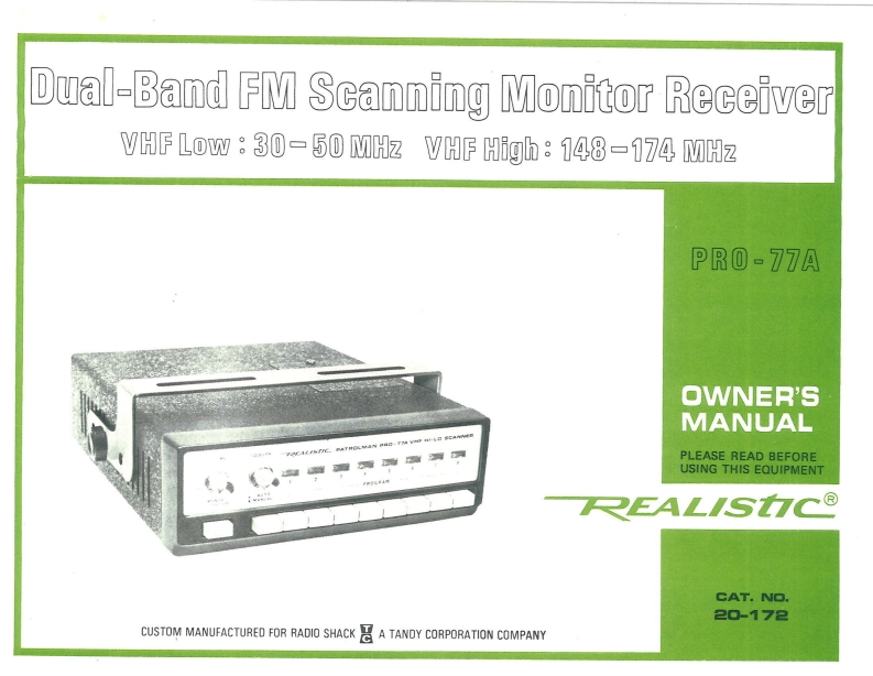 Radio_Shack_PRO-77A_Owners_Manual操作说明书手册