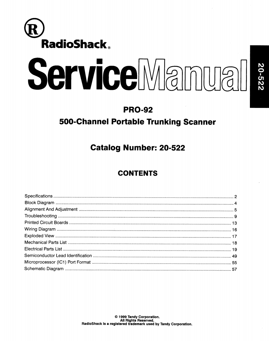 Radio_Shack_PRO-92_Service_Manual维修手册含电器原理图