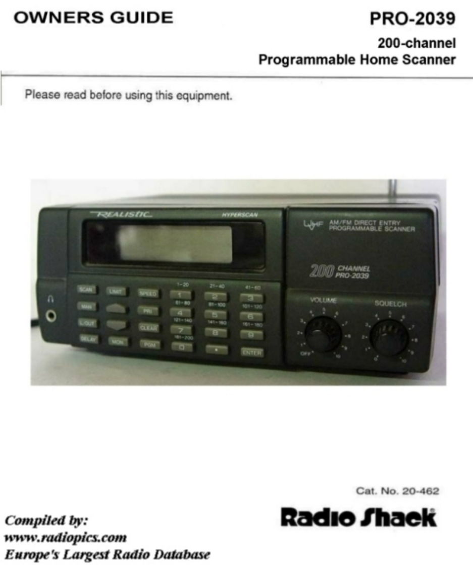 Realistic_PRO-2039_Owners_Guide操作说明书手册