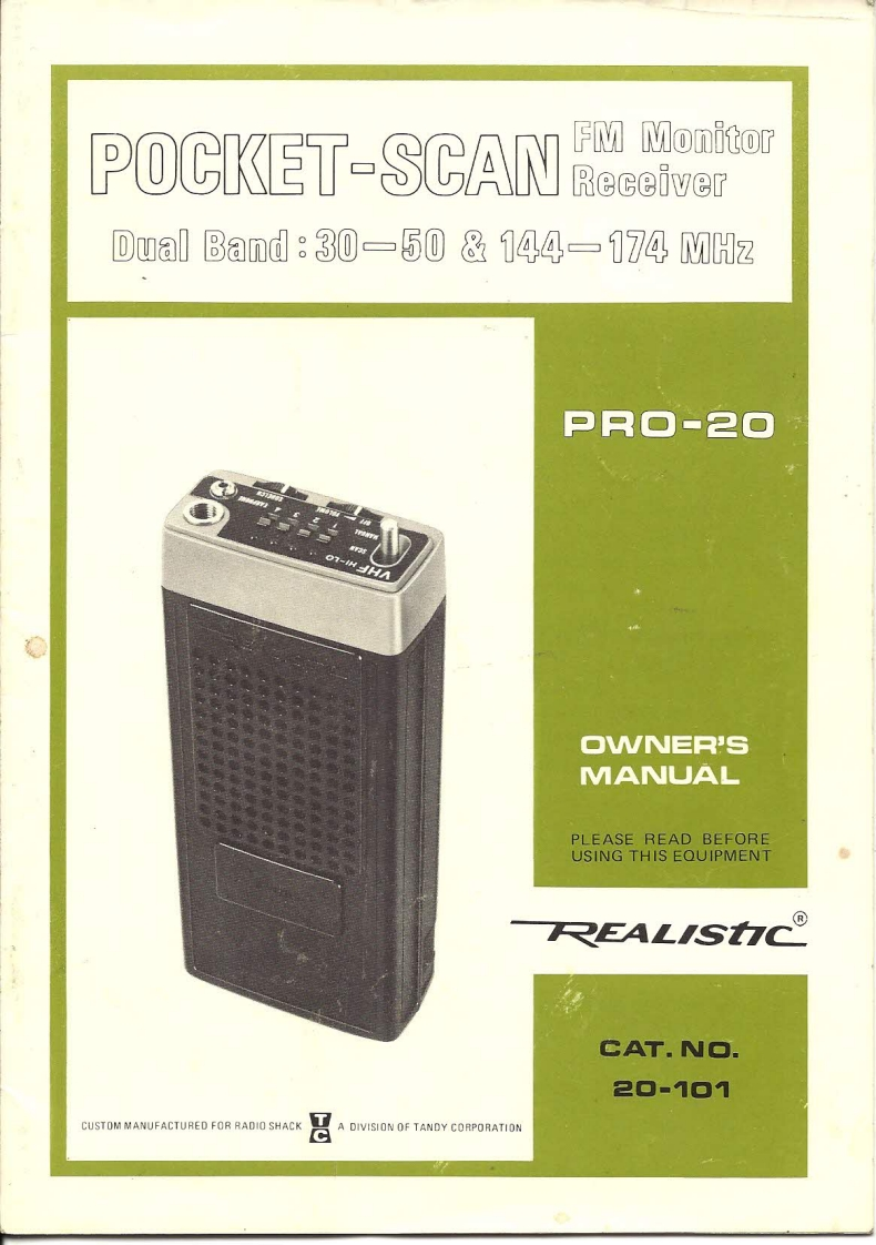 Realistic_PRO-20_Owners_Manual操作说明书手册