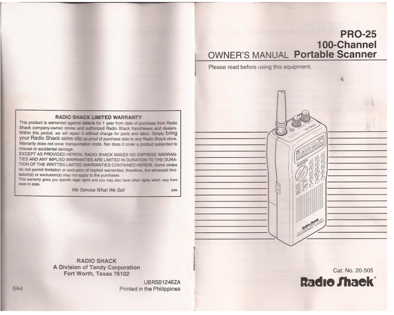 Realistic_PRO-25_Owners_Manual操作说明书手册