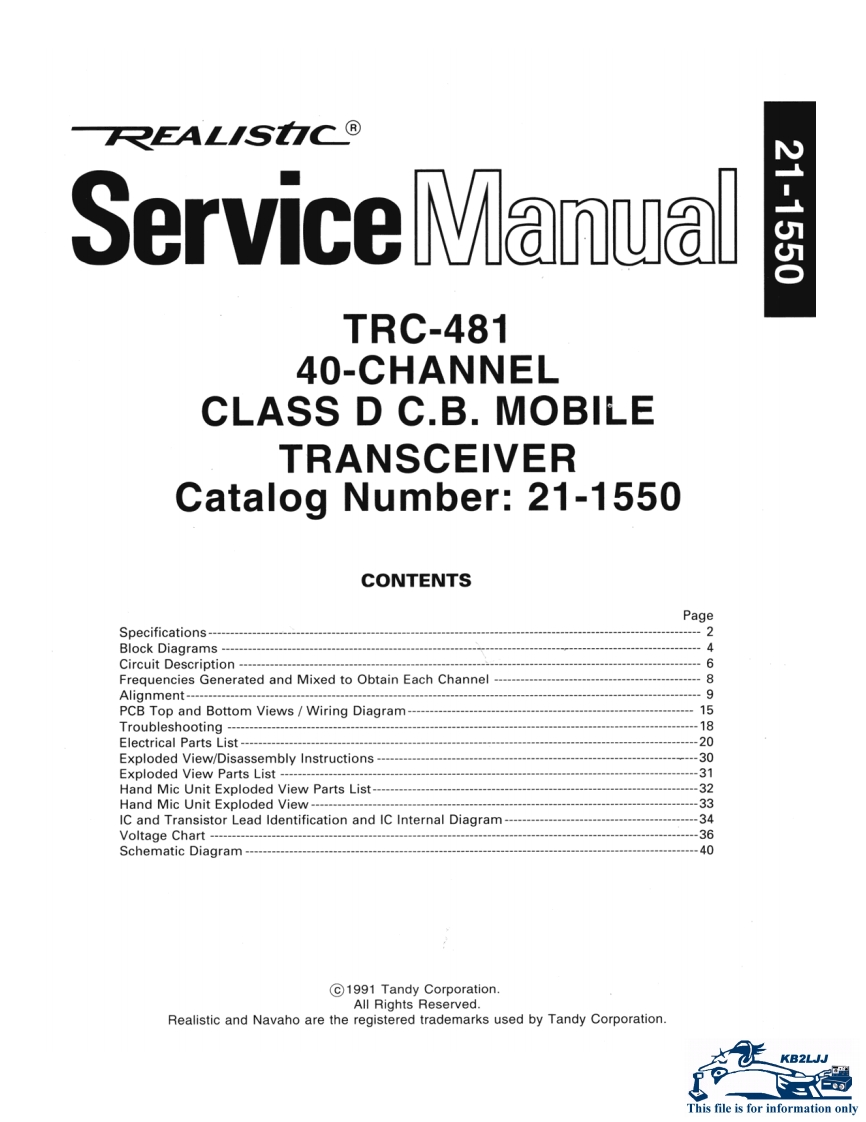 Realistic_TRC-481_Service_Manual维修手册含电器原理图