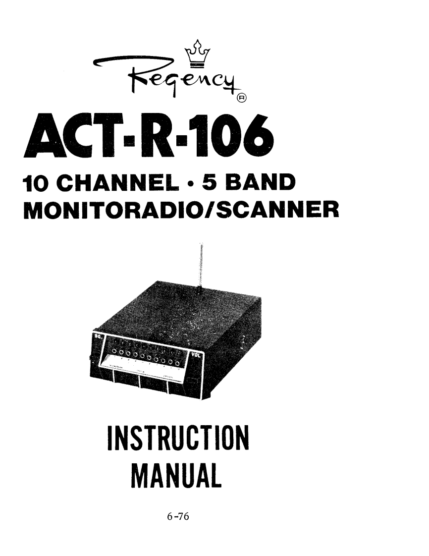 Regency_ACT-R106_Manual操作说明书手册_(6-1976)