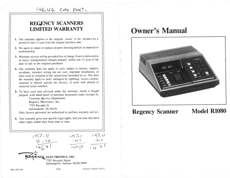 Regency_R1080_Manual操作说明书手册