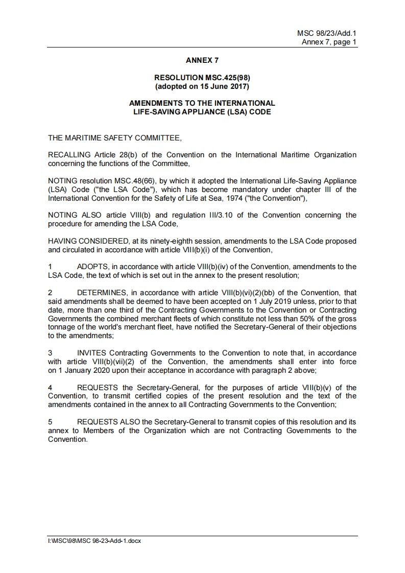 ResolutionMSC.425(98)–AmendmentstoLSACode