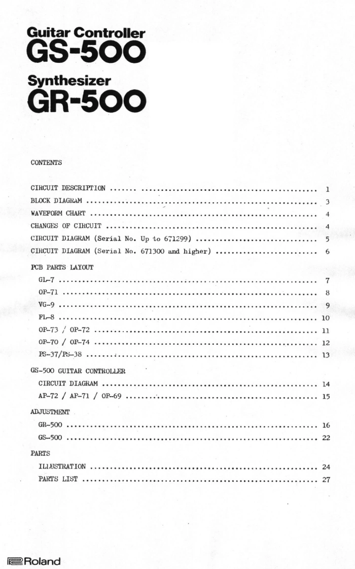 Roland-GR-500---GS-500-维修手册含电器原理图