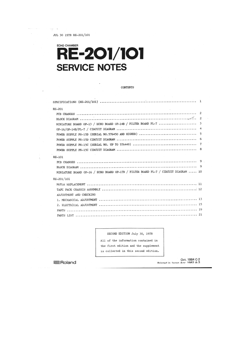 Roland-RE-101---RE-201-维修手册含电器原理图