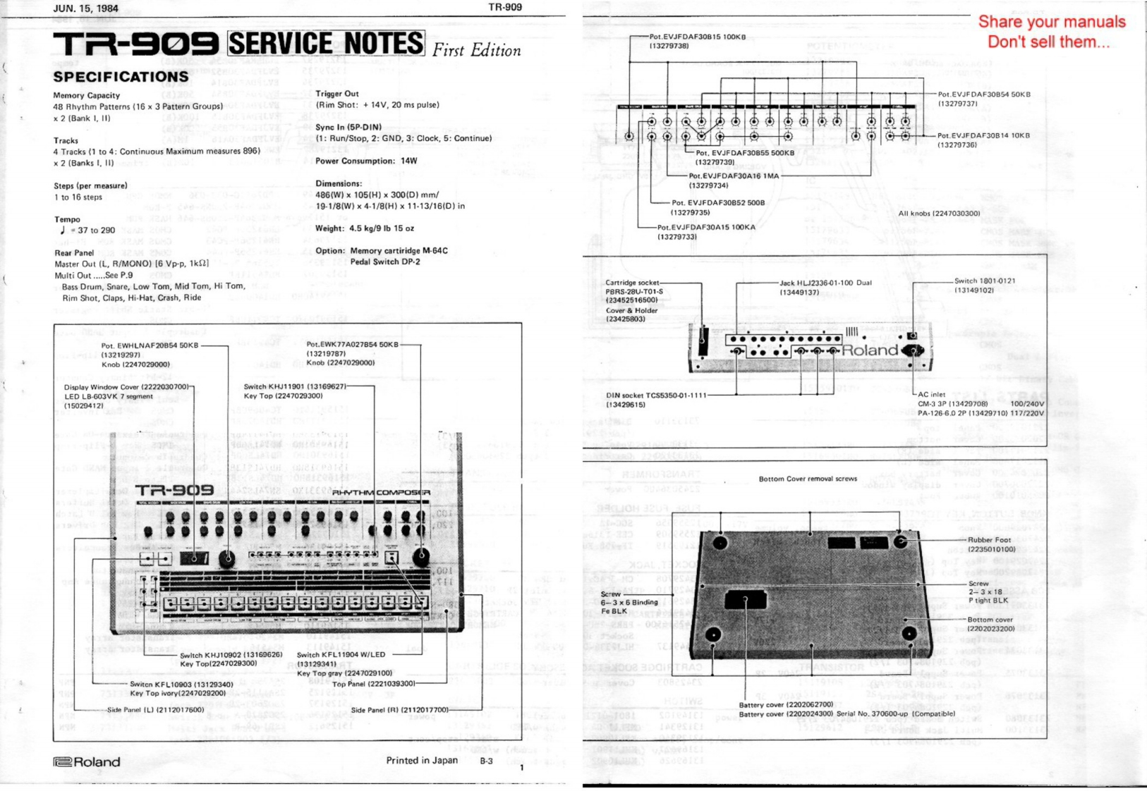 Roland-TR-909-维修手册含电器原理图