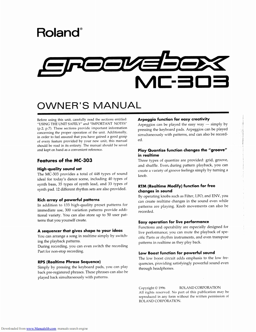 Roland_MC303_Groovebox操作说明书手册
