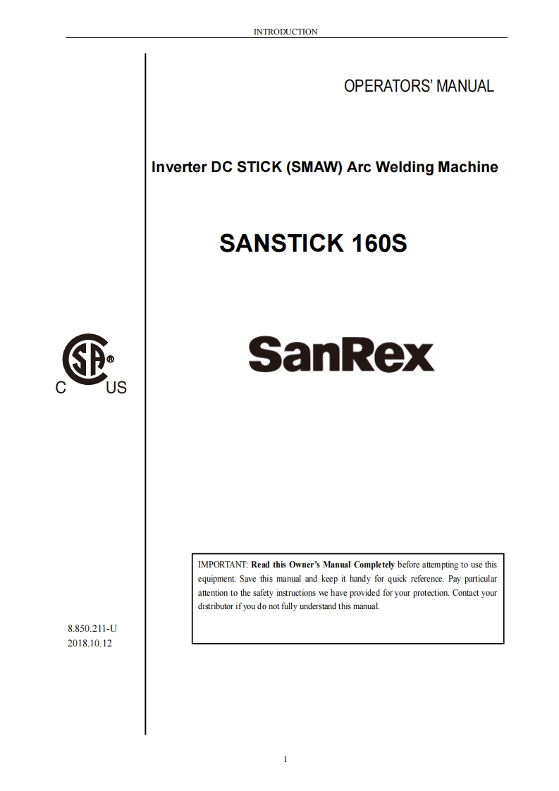 SANREX-160S-OP-Manual操作手册含电器原理图