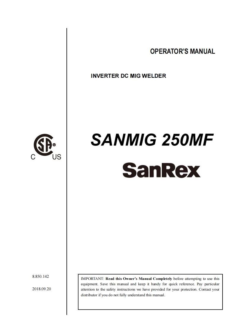 SANREX-SANMIG-250MF-425操作手册含电器原理图
