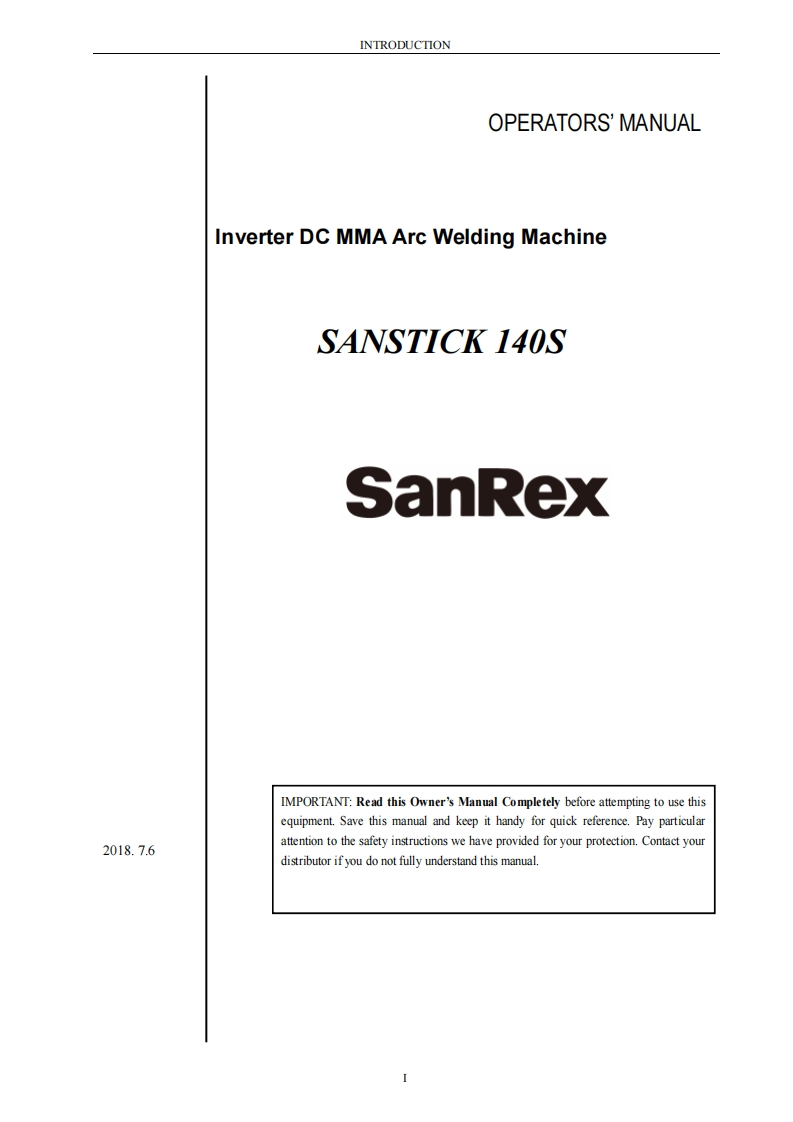 SANREX-SANSTICK-140S-操作手册含电器原理图