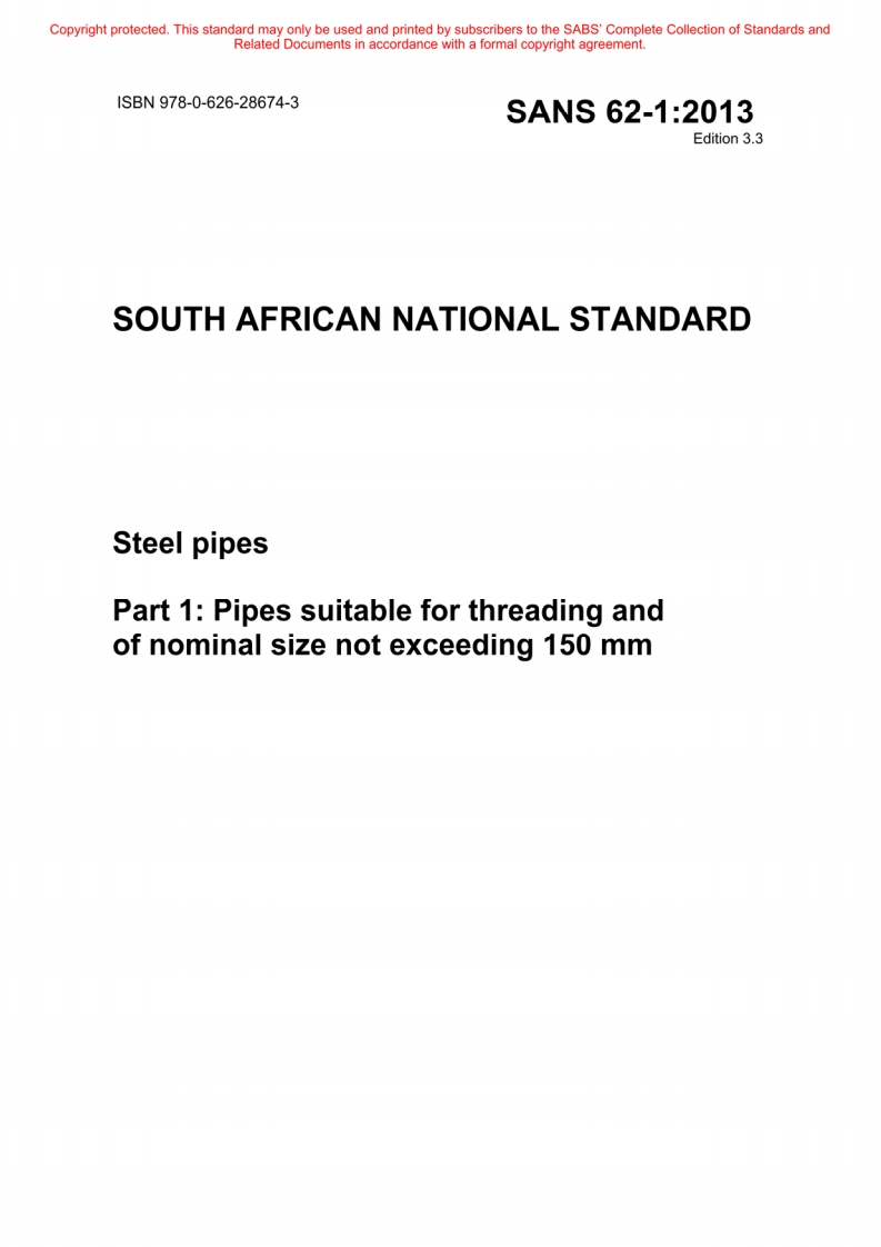 SANS62-1：2013：Pipes-suitable-for-threading-and-of-nominal-size-not-excee...