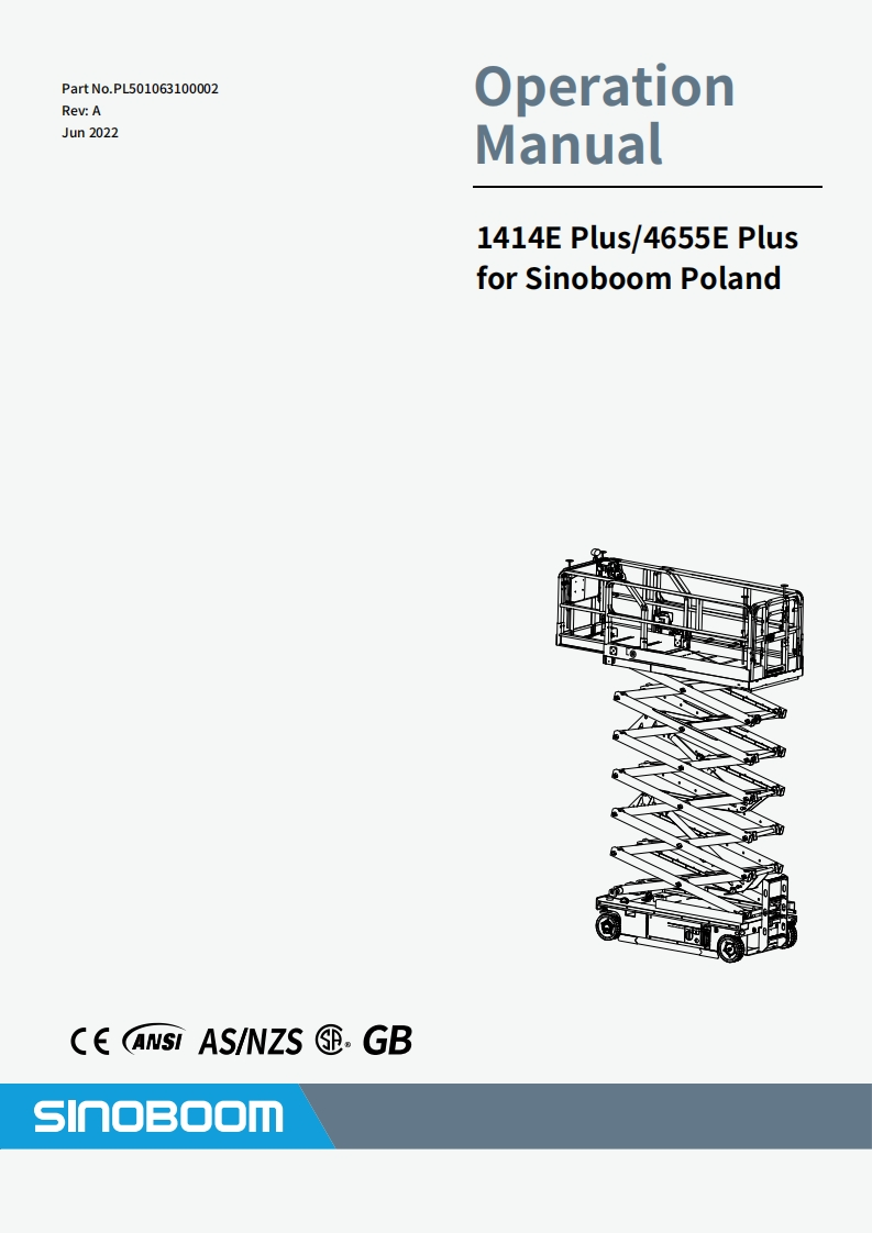 SINOBOOM星邦重工1414EPlusOperationManual操作说明书手册-PL