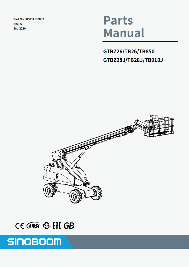 SINOBOOM星邦重工GTBZ2628J-Parts-Manual零部件说明书手册