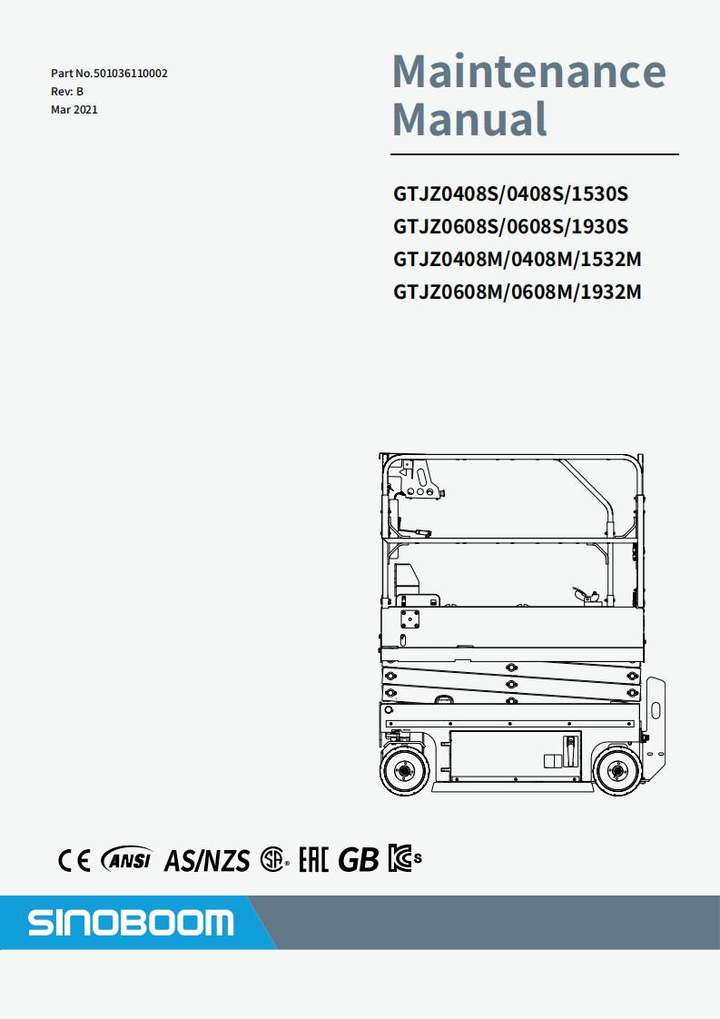 SINOBOOM星邦重工GTJZ0408S_0608S_0408M_0608M-Maintenance-Manual维修维护说明书手册-B