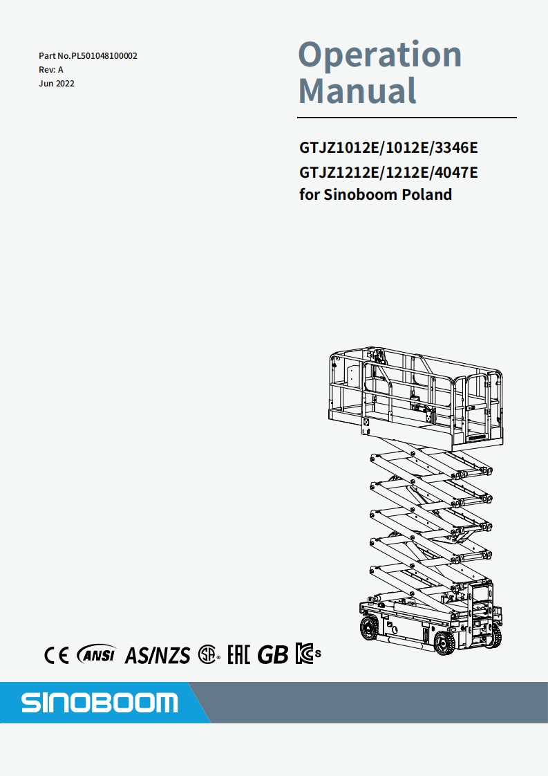 SINOBOOM星邦重工GTJZ1012E1212EOperationManual操作说明书手册-PL