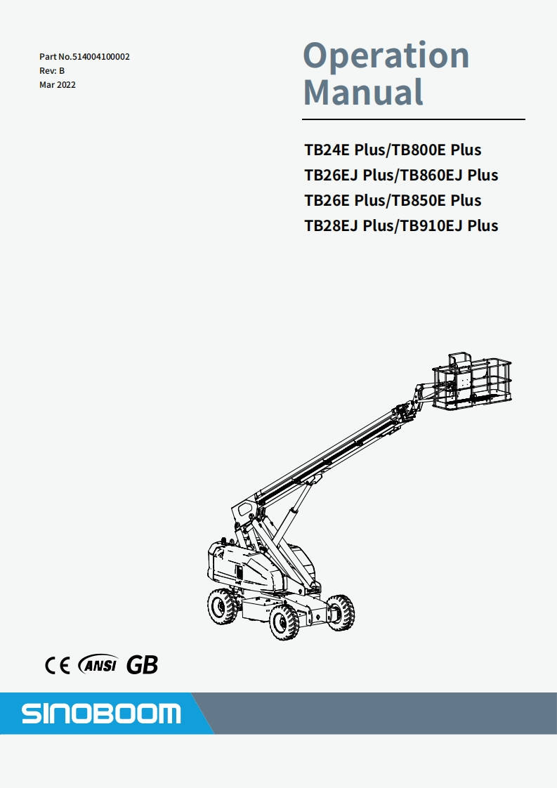 SINOBOOM星邦重工TB24E26EJ26E28EJPlusOperationManual操作说明书手册