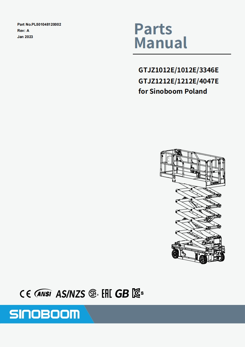 SINOBOOM星邦重工VA-GTJZ1012E1212EPartsManual零部件说明书手册-PL