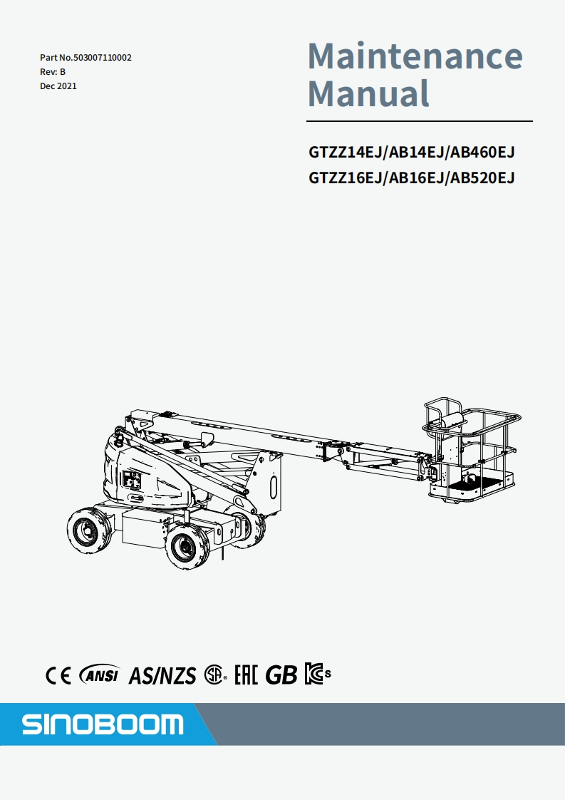 SINOBOOM星邦重工VB-GTZZ14EJ16EJMaintenanceManual维修维护说明书手册