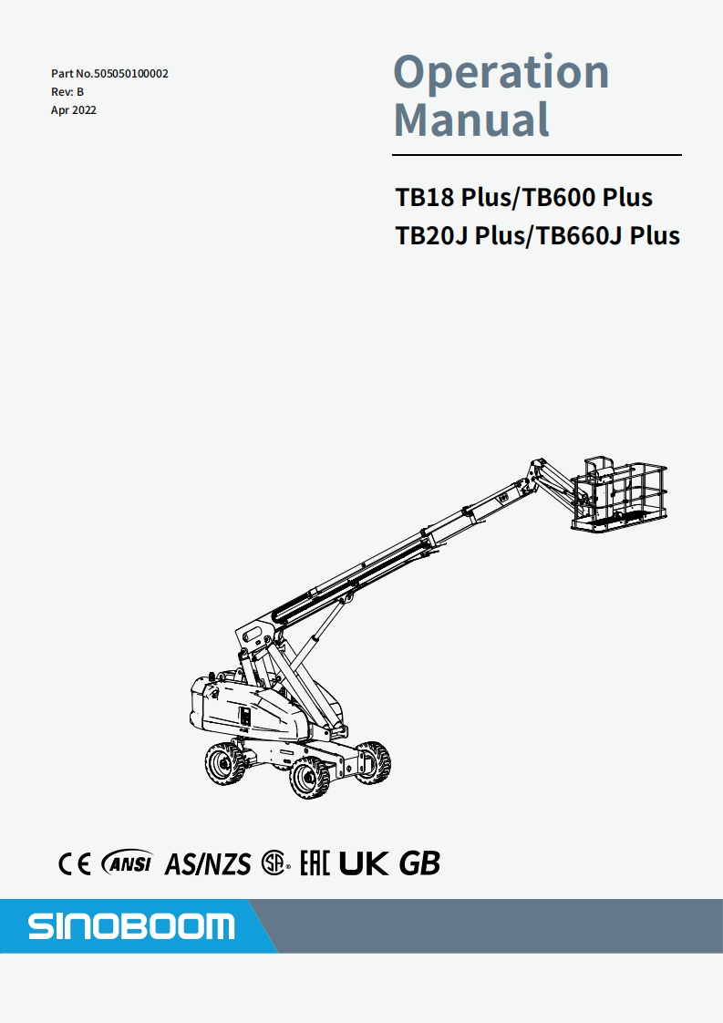 SINOBOOM星邦重工VB-TB18Plus20JPlusOperationManual操作说明书手册