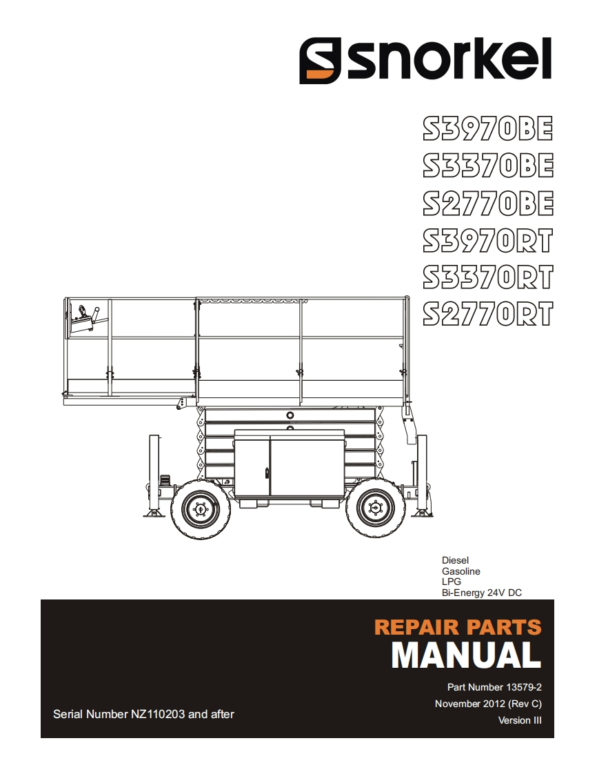 SNORKEL-S2770RT-S3370RT--S3970RT-V3-Repair-Parts-Nov.2012操作与维修手册