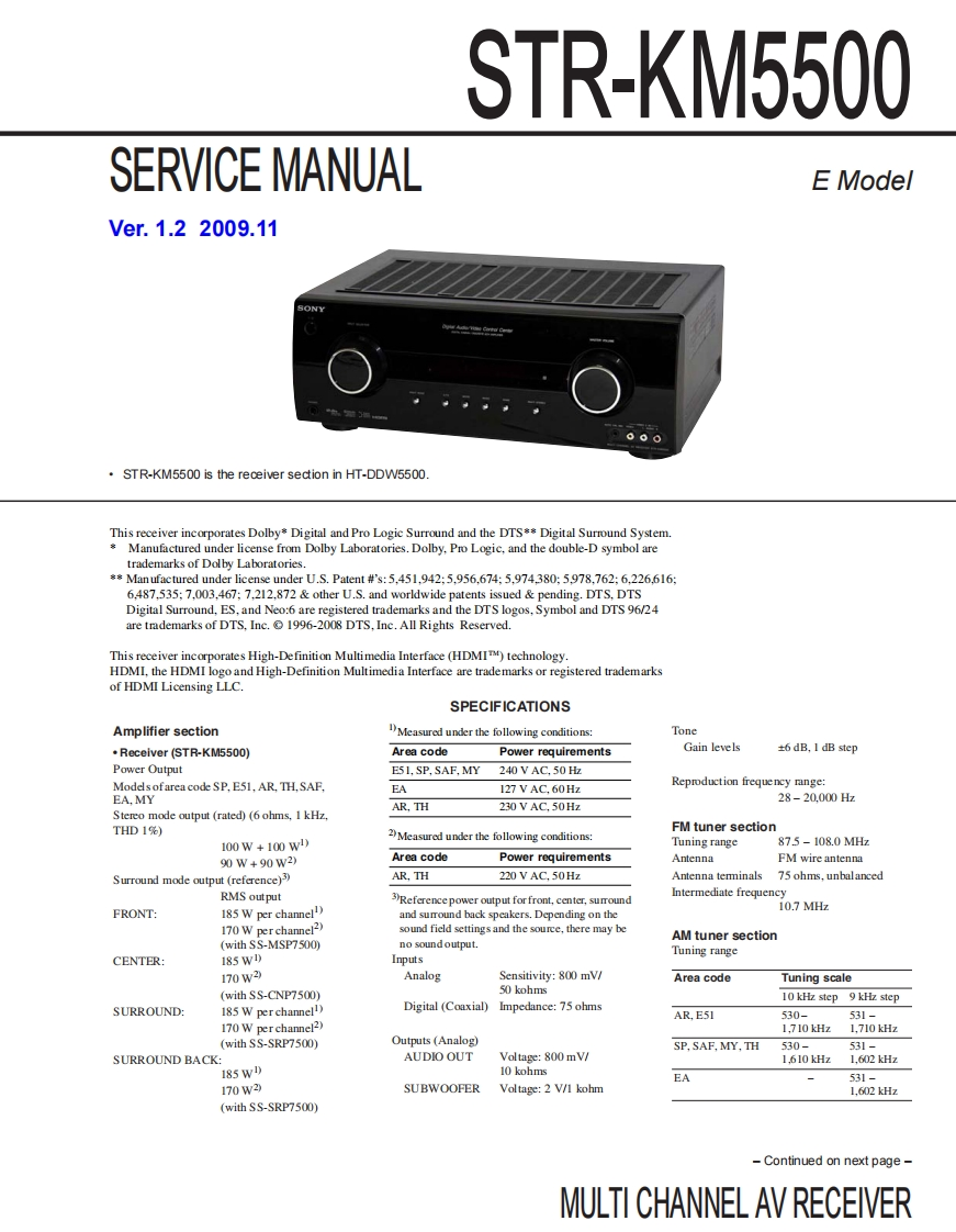SONY-STR-KM5500-SERVICE-MANUAL维修手册含电器原理图