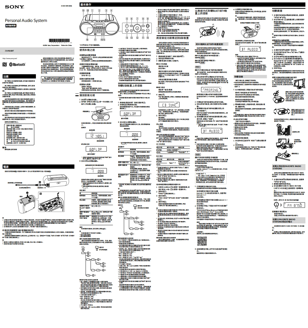 SONY索尼ZS-RS60BT操作说明书手册