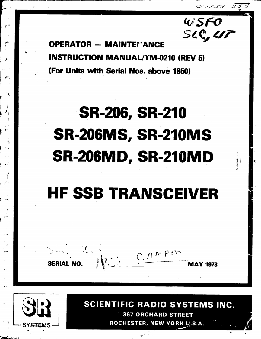 SR_Systems_SR-206_SR-210_使用说明书手册_1973