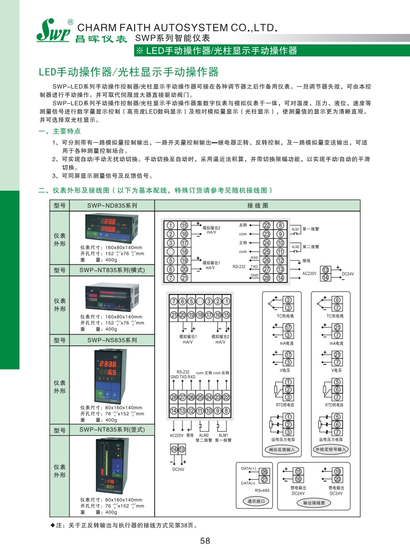 SWP-LED系列单回路数字-光柱显示控制仪选型