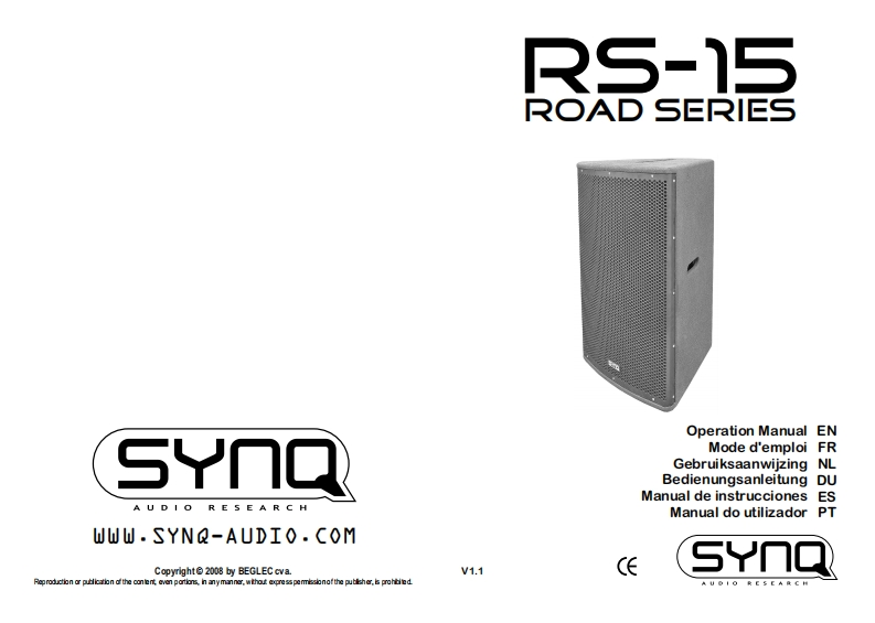 SYNQ_RS15_Speakercabinet_使用说明书手册