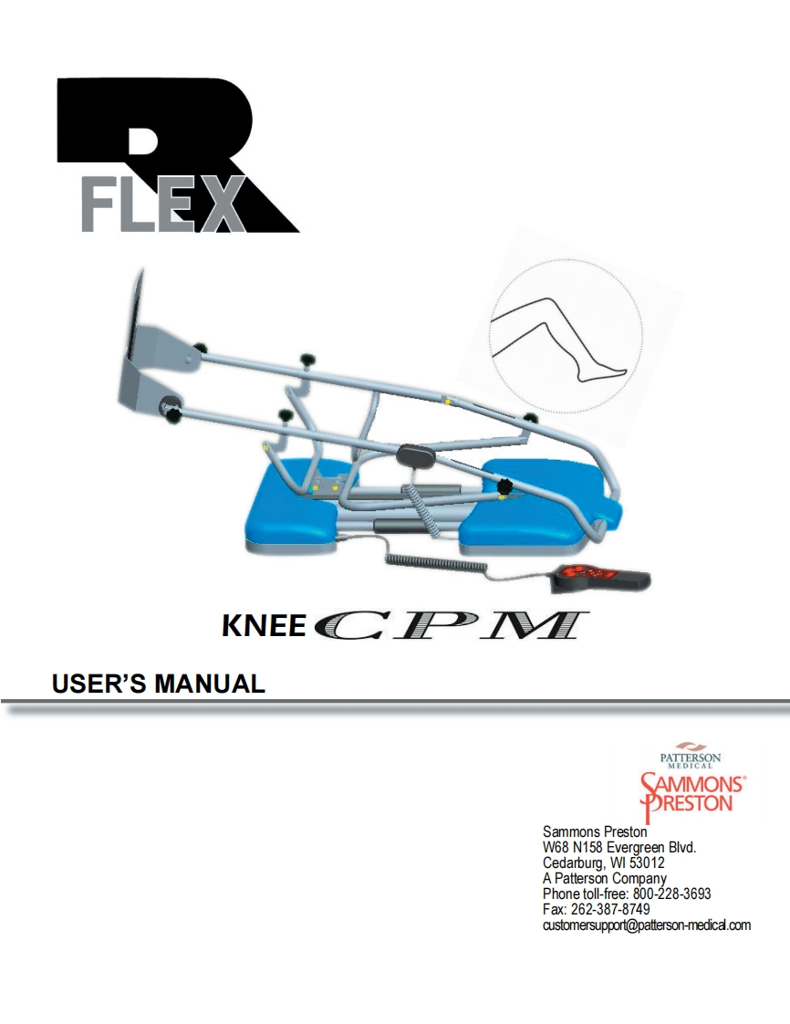 SammonsPrestonRFlexKneeCPM操作说明书手册