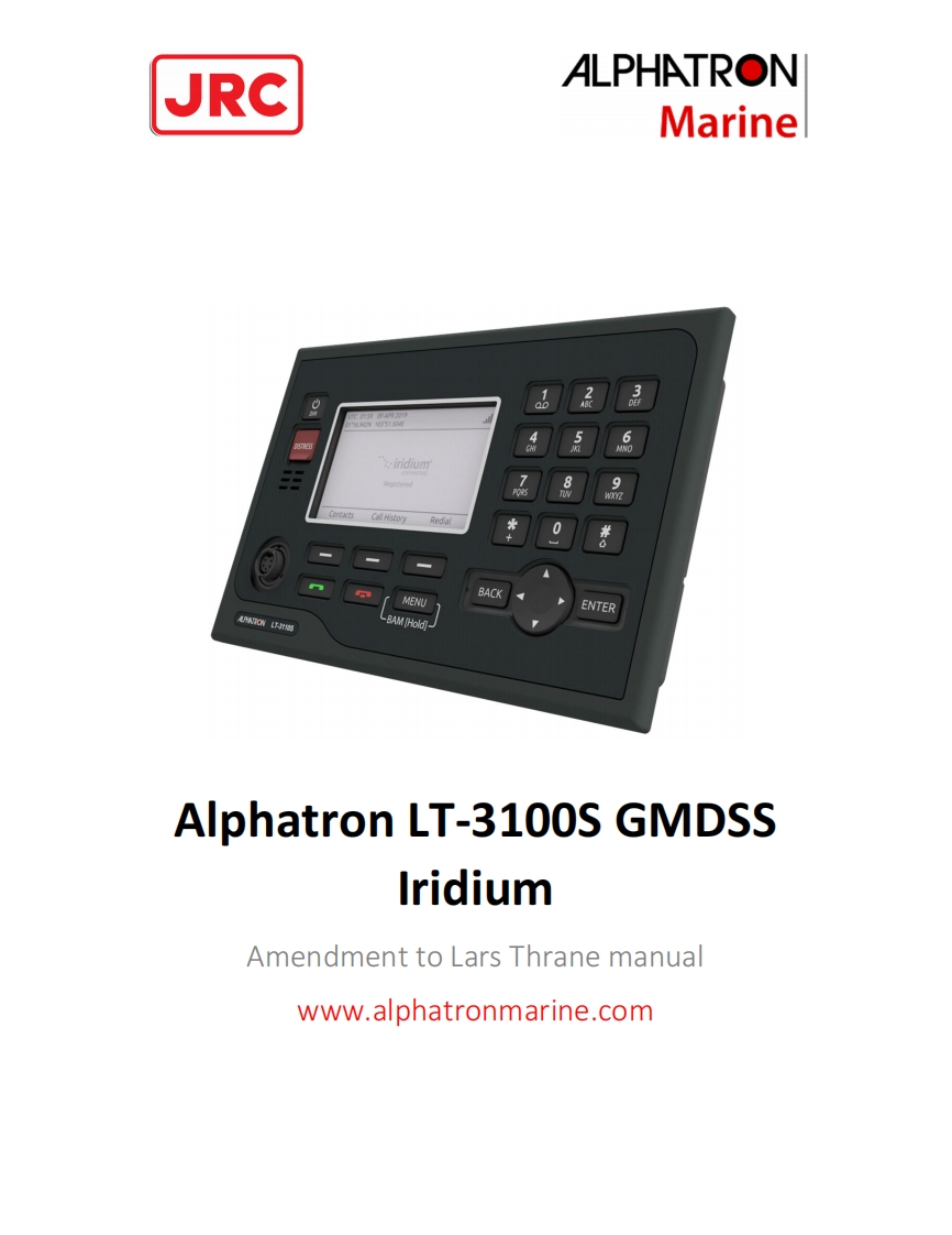 SatComs-Alphatron-Alphatron-LT-3100S-GMDSS-Iridium-安装操作说明书手册--1-4-2023