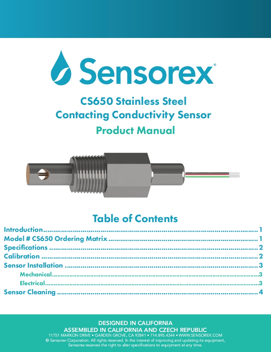 Sensorex-CS650-Product-手册说明书指南-200506