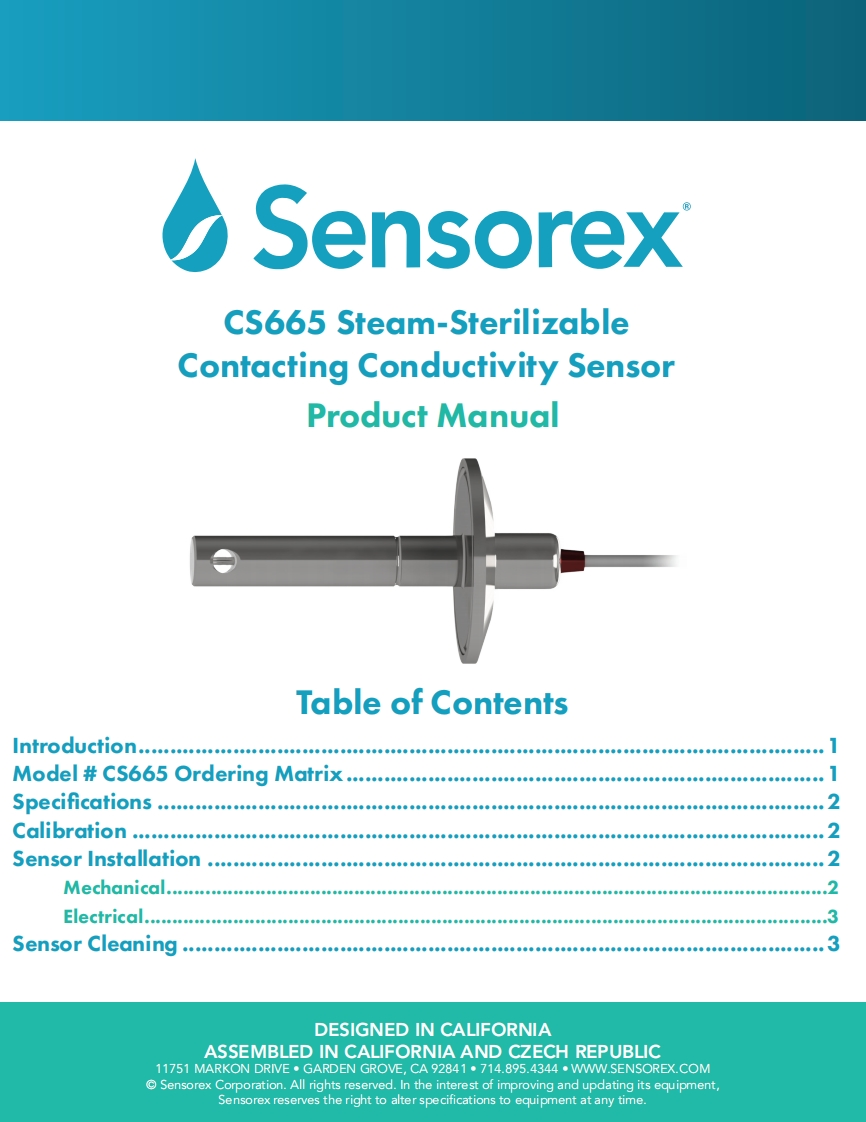 Sensorex-CS665-Product-手册说明书指南-200506