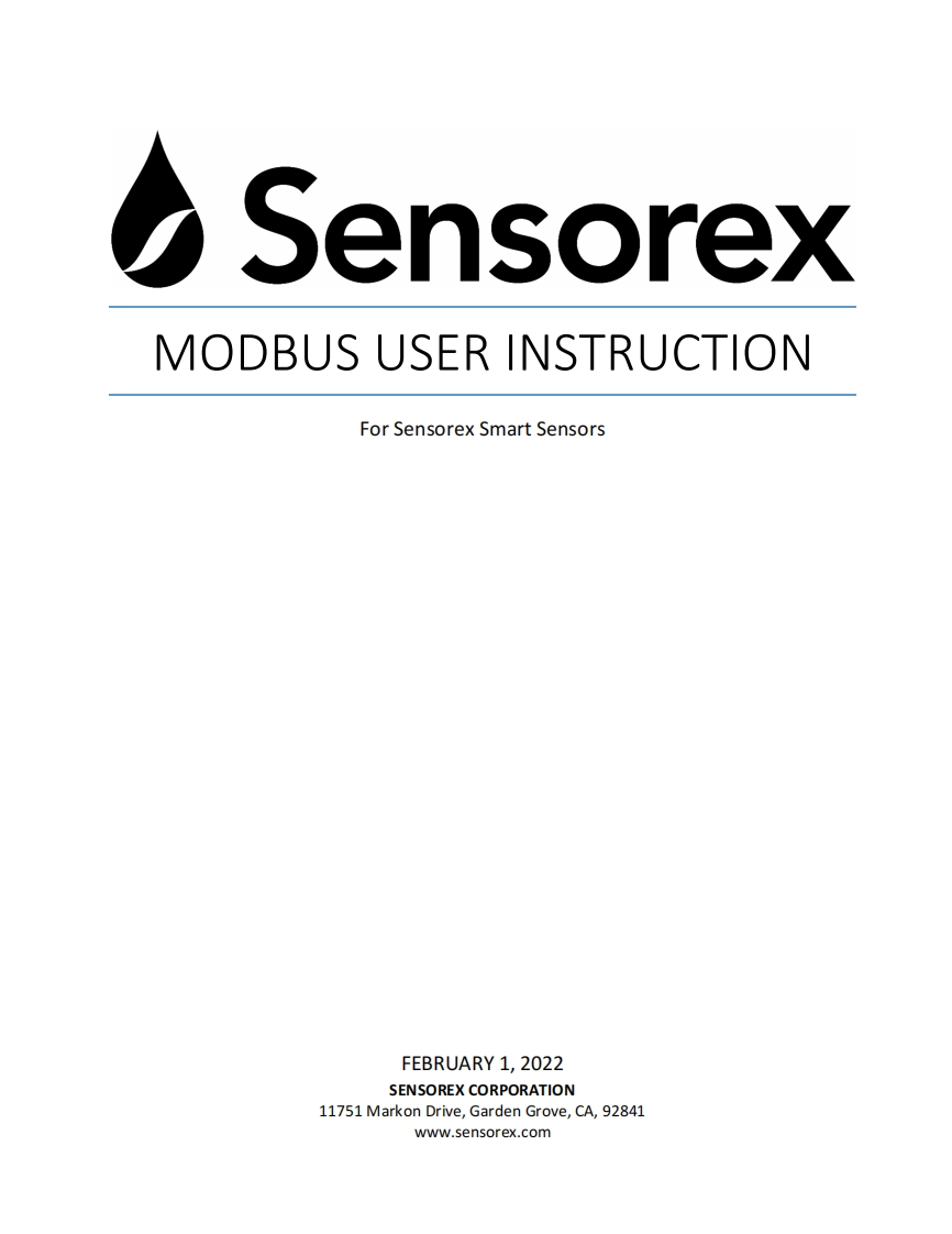 Sensorex-Modbus-User-使用说明书手册uction-rev-1.2