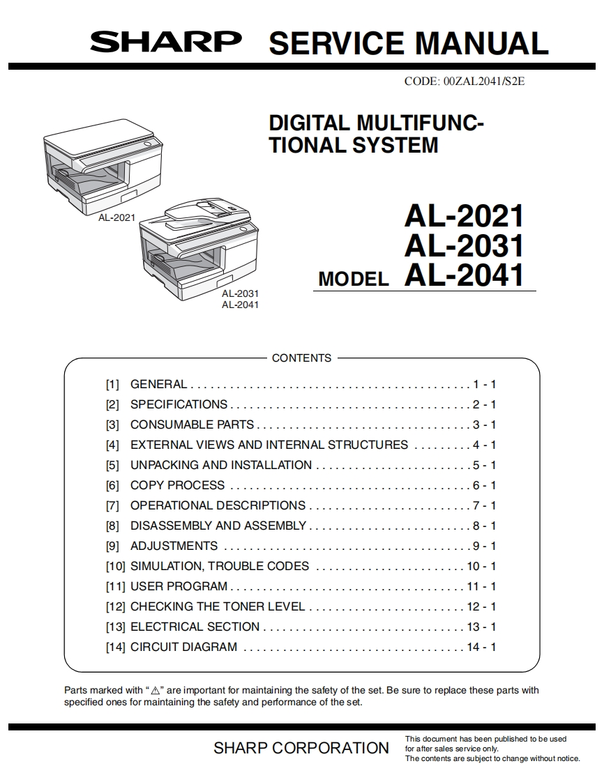 Sharp-AL-2021--2031--2041-Digital-Multifunctional-System-维修手册